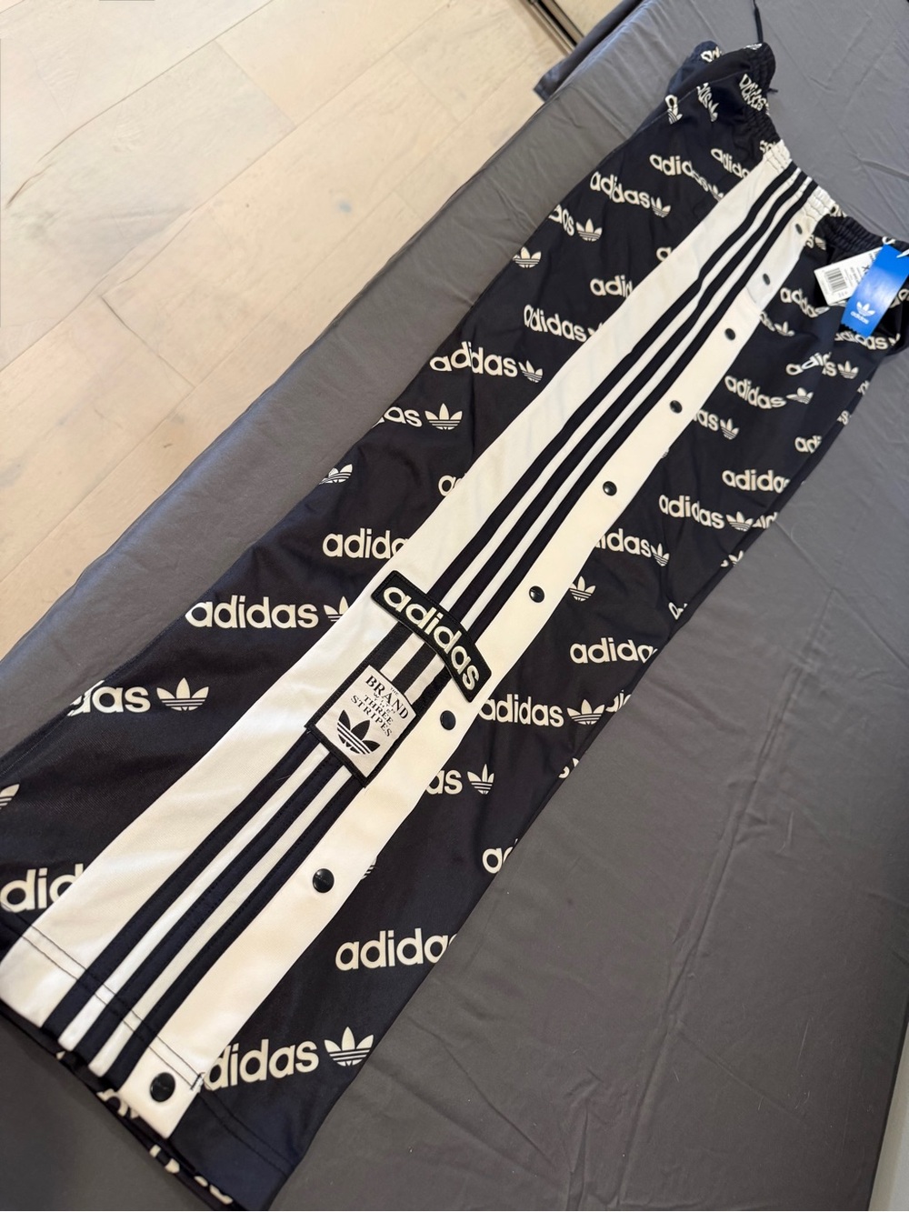 adidas Black and White Snap-Front Logo Track Pants